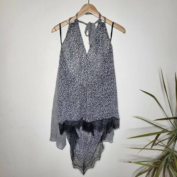 Derek Lam 10 Crosby Long Sleeve Cold-Shoulder Halter-Tie Printer Blouse - Picture 4 of 12